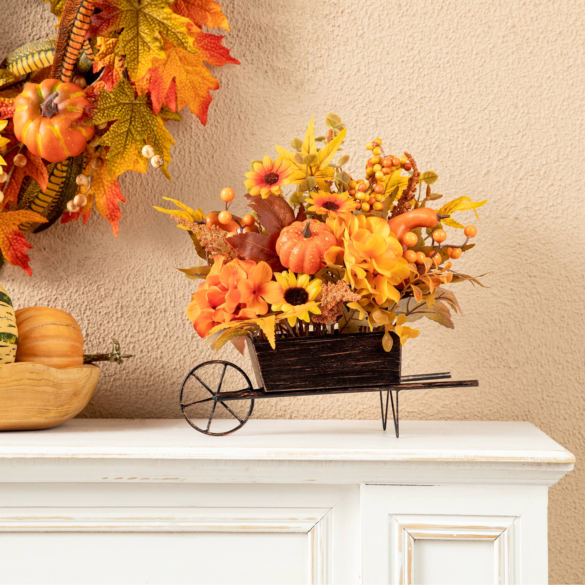 Glitzhome® 14" Fall Floral Cart Centerpiece